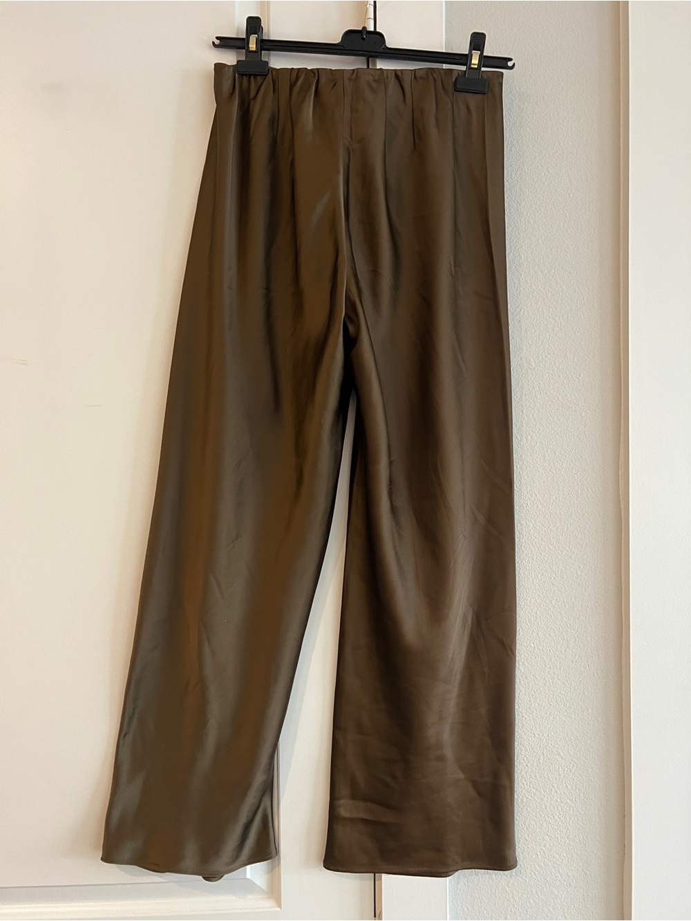 COS Satin Wide-Leg Pants, Elasticated Waistband, Olive-Brown Tone US M - Picture 6 of 12